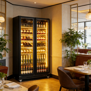Réfrigérateur à double porte avec refroidissement par air, vitrine pour boissons, étagères réglables, réfrigérateur à vin et bière, distributeur d'alcool en libre-service - Product Image 1
