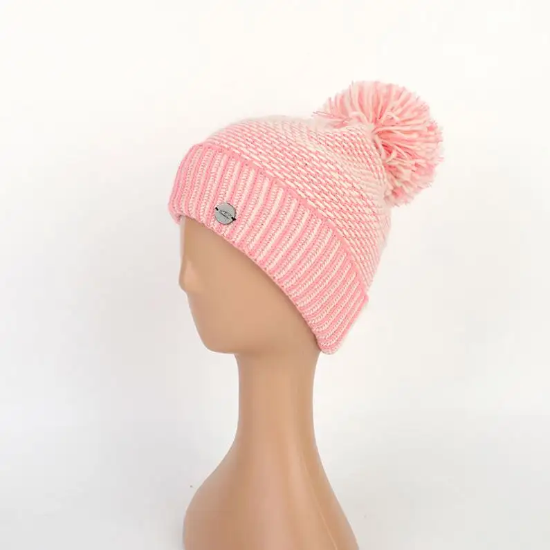 Vendita calda Logo personalizzato lavorato a maglia cappelli berretto invernale con Pom Pom