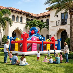 Château gonflable classique coloré personnalisé, structure de saut commerciale avec toboggan intégré, équipement de jeu extérieur pour enfants - Product Image 4
