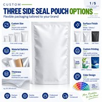 Sachet à trois soudures personnalisé, pochette à trois soudures, sachet plat imprimé pour l'emballage alimentaire, le café et les snacks