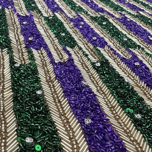 Hot violet et noir luxe 2024 paillettes broderie perlée dentelle tissu mariée pour robe à la main fait tissu perlé exportateur - Product Image 1