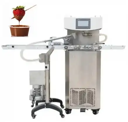 Machine commerciale d'enrobage de caramel au chocolat avec système de convoyeur pour beignets de pain de gâteau et barres de noix de gaufre