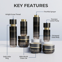 Set Botol Kaca Kosmetik Premium, Botol Kaca Hitam Gradasi, Kemasan Perawatan Kulit Anti UV, Logo Custom OEM ODM, Berbagai Ukuran Lengkap