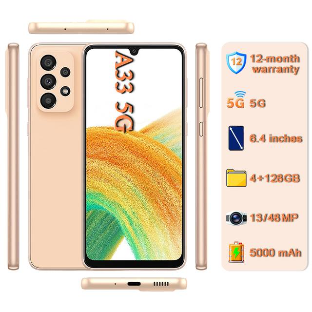 Hot Selling Original Mobile Phones A33 128GB [48MP Camera] [Dual SIM Card] Unlocked Global Version 5G Smartphone A+ Quality