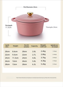 Olla de Hierro Fundido Esmaltado con Tapa, Color Rosa Chifón, <span class=keywords><strong>para</strong></span> Cocina, Restaurante, Guisos, Sopas y Estofados - Product Image 5