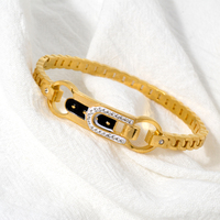 Zeadear Joyería de Moda para Mujer, Brazalete de Acero Inoxidable 316L con Baño de Oro de 18k y Circonitas, Talla Personalizada, Ideal para Bodas