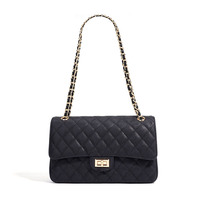 Tas Selempang Kulit Asli Berlapis Berlian Elegan dengan Rantai Klasik, Tas Bahu Crossbody Premium Kulit Sapi Buatan Tangan