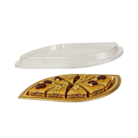 Boîtes à pâtisserie dorées de luxe, vente en gros d'usine, fournitures pour le Ramadan, boîte d'emballage en plastique en forme de feuille pour les sucreries arabes avec couvercle transparent