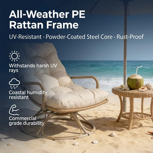<span class=keywords><strong>Fauteuil</strong></span> pivotant d'extérieur en rotin PE, cadre en osier, coussin capitonné, rotation à 360 degrés, chaise de patio, de plage ou de piscine - Product Image 3