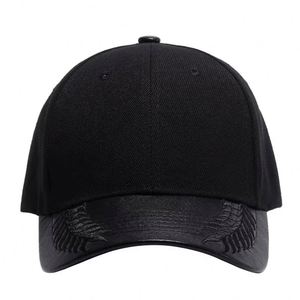 Wholesales Fashion <b>Black</b> Blank Cotton <b>Baseball</b> <b>Caps</b> Leather Brim 100%cotton Hat and Top Leather - Product Image 6