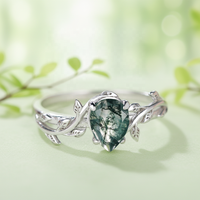 Anillo de Plata 925 con Ágata en Forma de Lágrima y Borde de Hoja