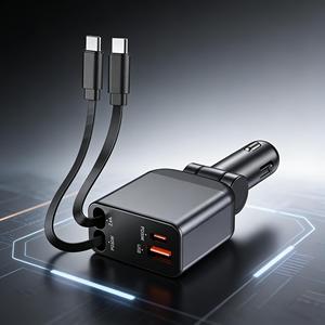 Chargeur de voiture 4 en 1 avec écran LED numérique, chargeur rapide 100W, station de charge pour téléphone, chargeur de voiture rétractable 4 en 1 USB - Product Image 1
