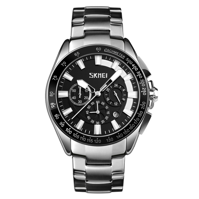 SKMEI 9167 Men Analog Quartz Chronograph Waterproof Luminous Designer Wrist Watches Casual Business Dress Stainless Steel Watch
