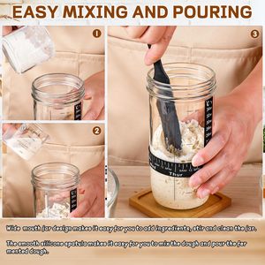 Pot en verre de 24 oz pour levain avec bande de marquage de date, thermomètre, spatule en silicone, couvercle en tissu cousu et couvercle en aluminium - Product Image 5
