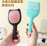 Peigne à cheveux chat à grande tête peinte à la main avec coussin moelleux, portable, en ABS, pour le Nouvel An, la remise des diplômes et la rentrée scolaire
