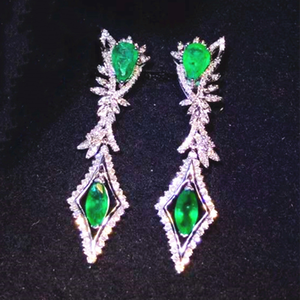 सगरट लक्जरी रत्न आभूषण 18k असली सफेद सोना 1.2ct विशद हरे प्राकृतिक पन्ना पेलेंट इयररिंग्स आभूषण - Product Image 1