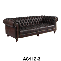 Chesterfield – ensemble de canapés en cuir véritable, meubles anciens, 3 places