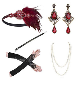 1920 Vintage Flapper accessoires ensemble Great Gatsby Costume <span class=keywords><strong>bijoux</strong></span> diamant bandeau collier gants boucle d'oreille <span class=keywords><strong>porte</strong></span>-cigarette - Product Image 5