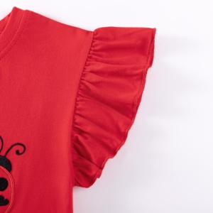 <span class=keywords><strong>Vestito</strong></span> da Bambina con Motivo <span class=keywords><strong>Coccinella</strong></span> Rossa, 100% Cotone, Maniche a Volant, Fiocco e Ricamo Applicato - Product Image 5