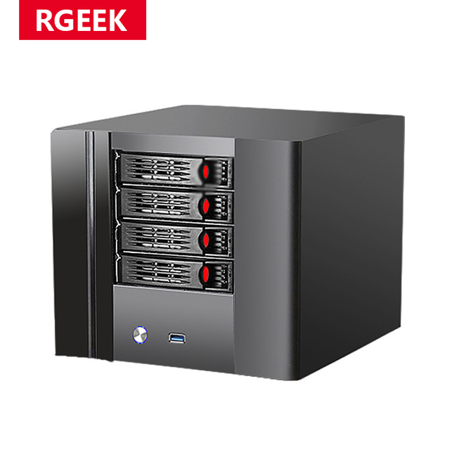 RGeek 4 Bay Small Form Factor Network Attached Storage ITX Nas Server Cases Enclosure for Home Cloud Storage
