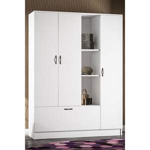 Armoire convertible moderne Melisa à 4 portes, 10 étagères, blanche, armoire de rangement pour chambre à coucher, autoportante, en MDF, fabriquée en Turquie - Product Image 4