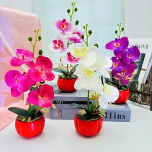 Orchidées Phalaenopsis artificielles, rouge kaki, bonsaï 30 cm, décoration pour la maison et les mariages, plantes en pot en soie et plastique - Product Image 2