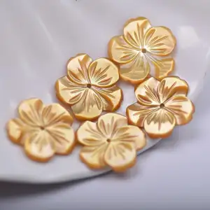 bulk wholesale DIY Carved Natural Yellow Shell petals Beads Yellow Lip Shell 16x18mm 1632567