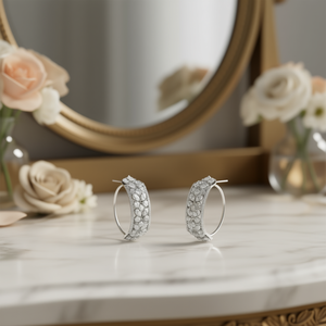 E1133 White Gold <b>Hoop</b> <b>Earrings</b> Marquise Cut Diamond Flower Design Claw Setting Women's Luxury <b>Fine</b> Jewelry - Product Image 2