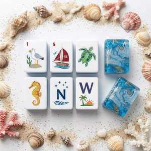 Promotion Été 2026 : Ensemble de Mahjong Américain Sirène Océan Bleu, 160 Pièces, Tuiles en Cristal Portables, 4 Joueurs - Product Image 4