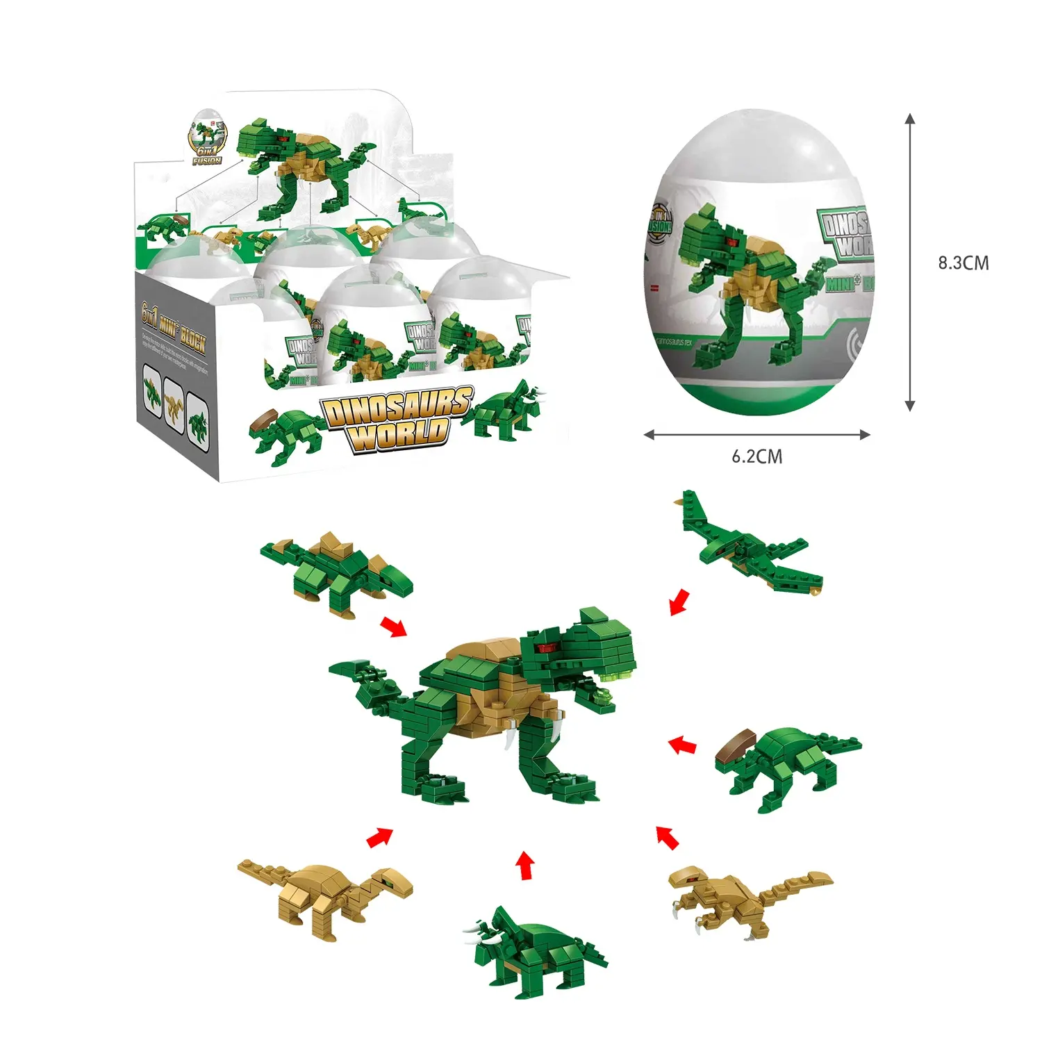 教育用DIY245個6in1 ABSプラスチック恐竜孵化卵おもちゃビルディングブロックセット子供用