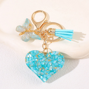 <span class=keywords><strong>Porte</strong></span>-clés en résine plastique coloré en forme de cœur <span class=keywords><strong>avec</strong></span> <span class=keywords><strong>pompon</strong></span> papillon 3D et pendentif pour sac, accessoire élégant pour filles - Product Image 6