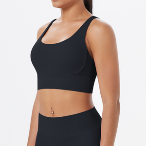 Sujetador deportivo de yoga para <span class=keywords><strong>mujer</strong></span>, de alta calidad, lencería deportiva sexy con tirantes, transpirable, para correr, fitness, color liso - Product Image 2