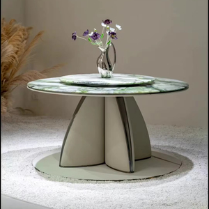 Mesa de comedor redonda de mármol de lujo con luz moderna con <span class=keywords><strong>Lazy</strong></span> <span class=keywords><strong>Susan</strong></span>, muebles creativos para el hogar para comedor - Product Image 1