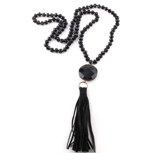 Donne Lunga Collana Etnica Grigio Perle di Vetro di Cristallo Della Collana Rotonda di Cristallo di Cuoio Della Collana Della Nappa - Product Image 2