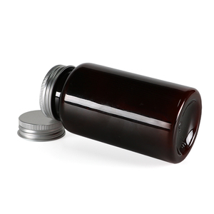 Custom Logo PET Round <b>Bottle</b> 120ml 250ml Transparent Brown with Gold Stamping Aluminum Lids for Magnesium <b>Pills</b> - Product Image 5