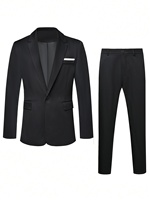 Costume homme noir uni à revers cranté, veste et pantalon ajustés, 2 pièces, pour occasions formelles et affaires