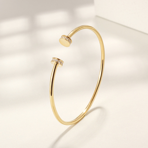 Bracciale rigido regolabile con bottone lucido dorato - Product Image 3