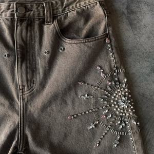 ローMoqラインストーンプリントローライズHommes生裾デニムパンツジッパー付きフライスタッズ洗浄メンズバギージーンズメーカー - Product Image 6