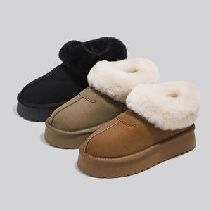 <span class=keywords><strong>Bottines</strong></span> de neige à <span class=keywords><strong>lacets</strong></span> à semelles épaisses pour femmes automne hiver chaud doublé polaire moelleux col en peluche fourrure supérieure 4.5cm talon décontracté - Product Image 1