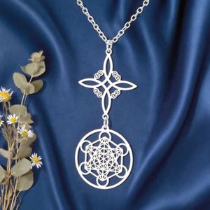 Collar con Colgante Metatrón <span class=keywords><strong>de</strong></span> Nudo <span class=keywords><strong>de</strong></span> Bruja en Acero Inoxidable Vintage Myshape, Joyería <span class=keywords><strong>de</strong></span> Moda Geométrica Mística Espiritual, Amuleto <span class=keywords><strong>de</strong></span> <span class=keywords><strong>Buena</strong></span> <span class=keywords><strong>Suerte</strong></span> - Product Image 1