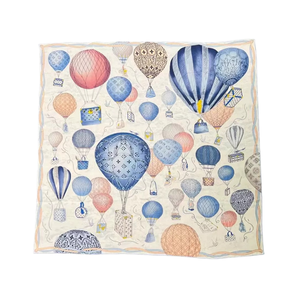 Écharpe en soie fantaisie en forme de montgolfière 70x70cm 100% soie de mûrier douce bleu rose <span class=keywords><strong>crème</strong></span> motif luxe femme personnalisable - Product Image 1