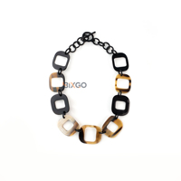 BIXGO VC0058 Collier unisexe tendance en corne de buffle naturelle, chaîne à maillons carrés, cadeau du Vietnam, accessoire de mode