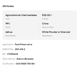 Benzoato de Sodio con 99% de Pureza, CAS 532-32-1, Conservante Alimentario Certificado, Materia Prima para Bebidas, Snacks, Encurtidos y Procesamiento de Alimentos - Product Image 6