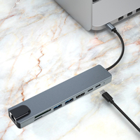 Hub Multiport Dock Station Tipe C Berkualitas Tinggi 8 in 1 dengan HDMI 4K, USB 3.0, RJ45, SD/TF, Adaptor Pengisian Daya USB-C PD, 8 Port USB C Hub