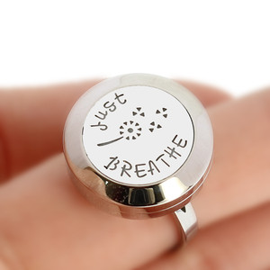 Just Breathe Plain/Rhinestone Finger <strong>Ring</strong> <strong>Resizable</strong> 316L Stainless Steel 20mm Diffuser Aromatherapy Locket <strong>Ring</strong> Free 10Pads - Product Image 6