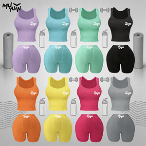 Conjunto de Loungewear Feminino de Alta Qualidade, Sem Mangas, 2 Peças, Algodão e Spandex, Shorts de Cintura Alta, Durável e Macio, Roupa Casual de Verão - Product Image 1