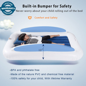 <b>Inflatable</b> Baby Travel Air Mattress With Guardrail <b>Toddler</b> Size White And Blue Folding Portable <b>Bed</b> For Kids - Product Image 3