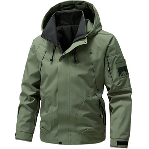 Veste coupe-vent fine à capuche pour homme, décontractée, pour l'hiver et les activités de plein air, avec étiquette et ourlet arrondi - Product Image 1