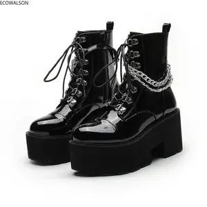 ブラックパテントPUヴァンパイアブーツ女性靴安全ウォーキングスタイル靴卸売業者価格