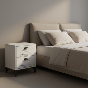 Comodino VIKEN in Legno Ingegnerizzato Bianco, Mobile Moderno per Camera da Letto con 2 Cassetti - Product Image 2